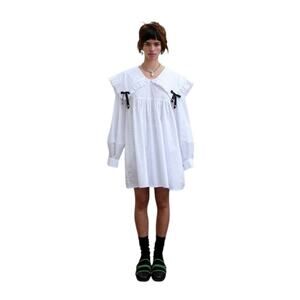 KKCo White Sailor Mini Ruffle Babydoll Long Sleeve Dress